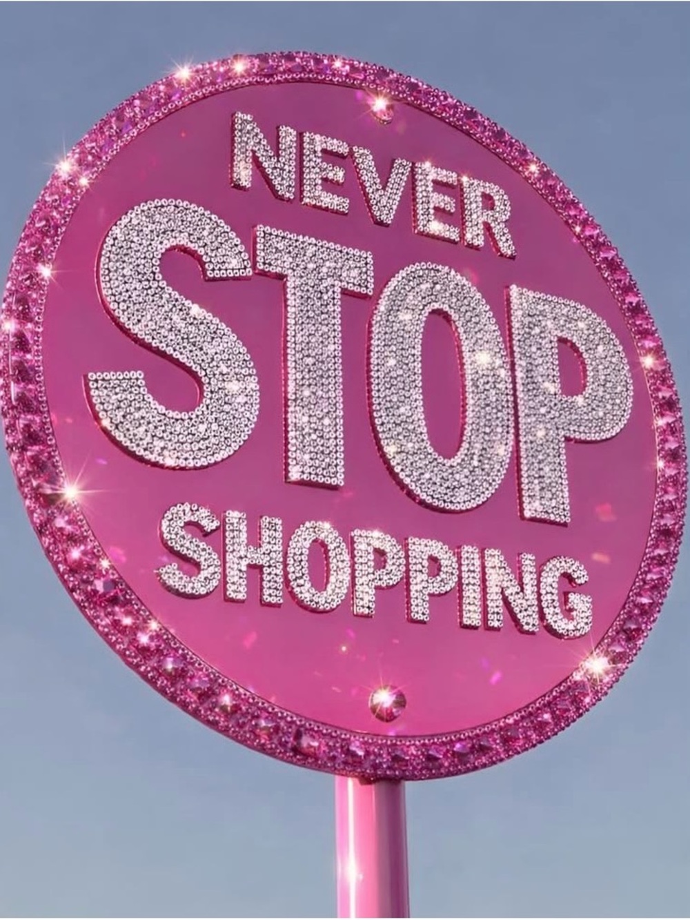 Sparkling Pink 'Never Stop Shopping' Decorative Sign